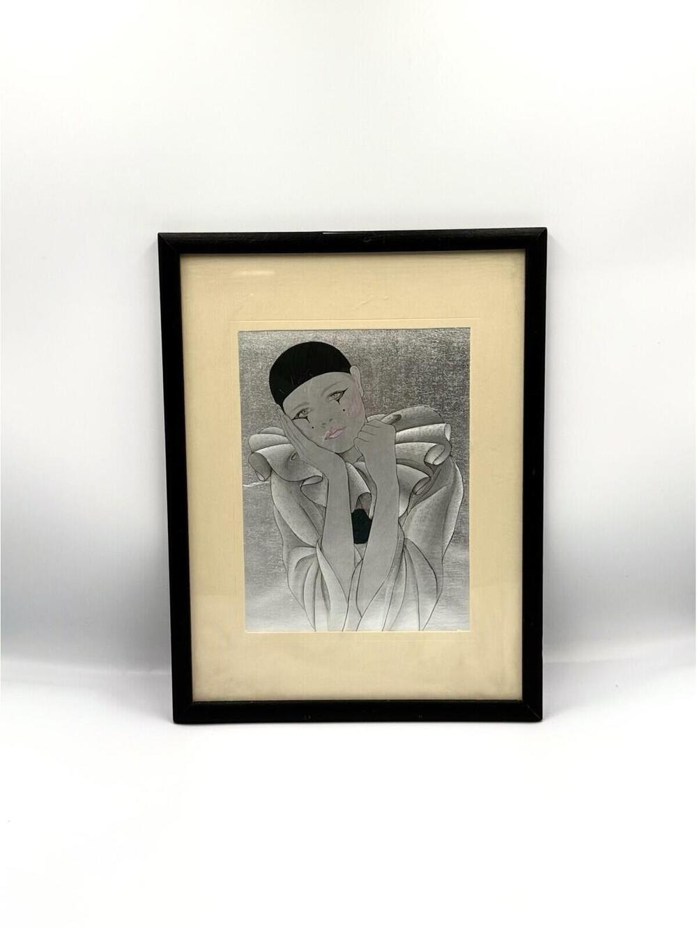 Vintage 1980s Pierrot "Sad Clown" Foil Art Print, Dufex Print